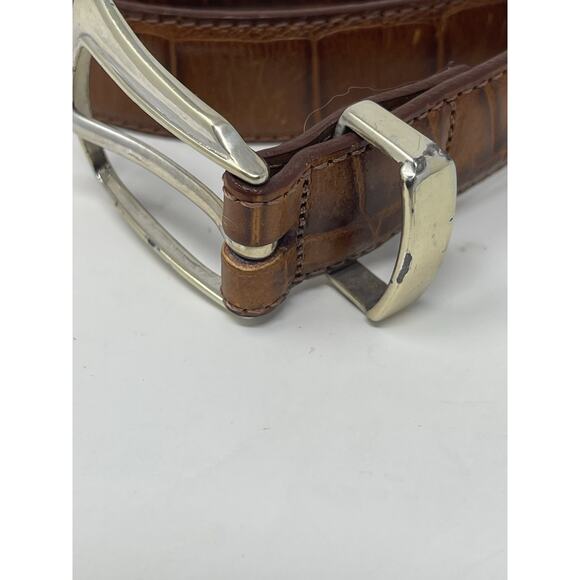 Perry Ellis Men's Portfolio Brown Leather Belt 38/95 Silver Buckel - Picture 9 of 10